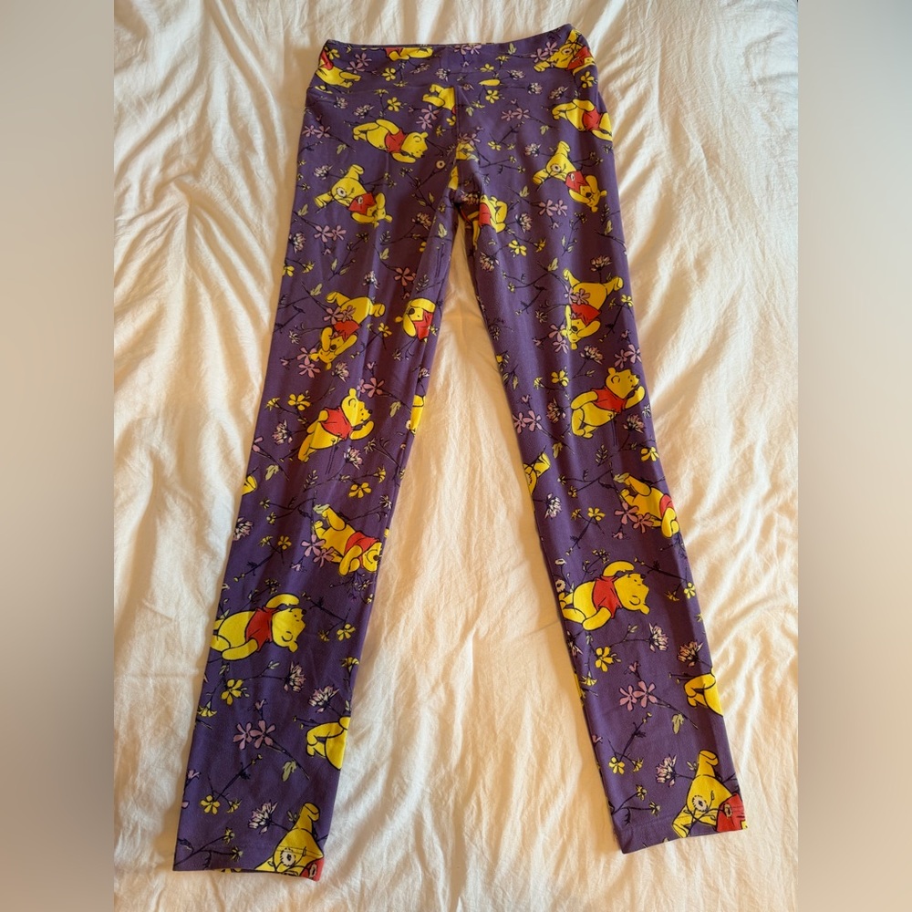 LuLaRoe disney winnie the pooh leggings, size: one size, color: purple/yellow